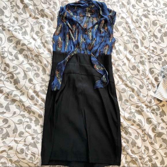 dress, black and blue, feather pattern - Picture 1 of 2